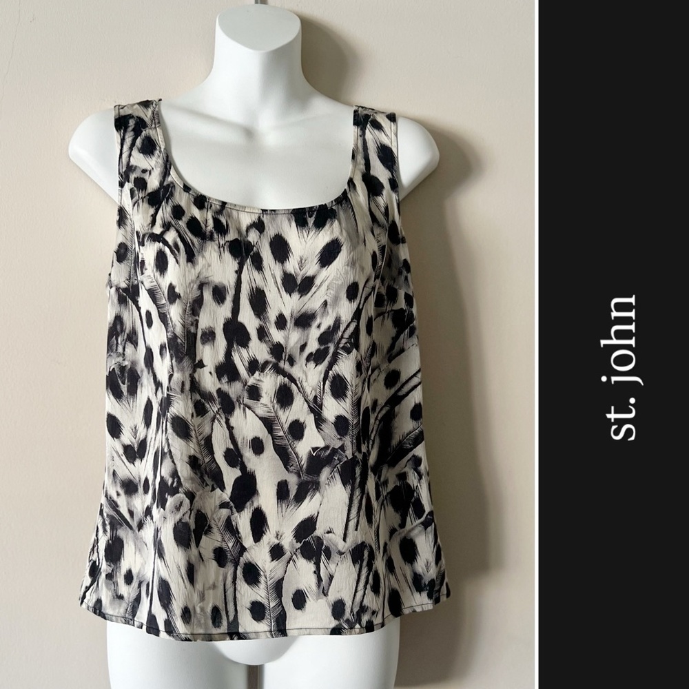 St. John Silk Feathers Cami Top in Black and Cream • S